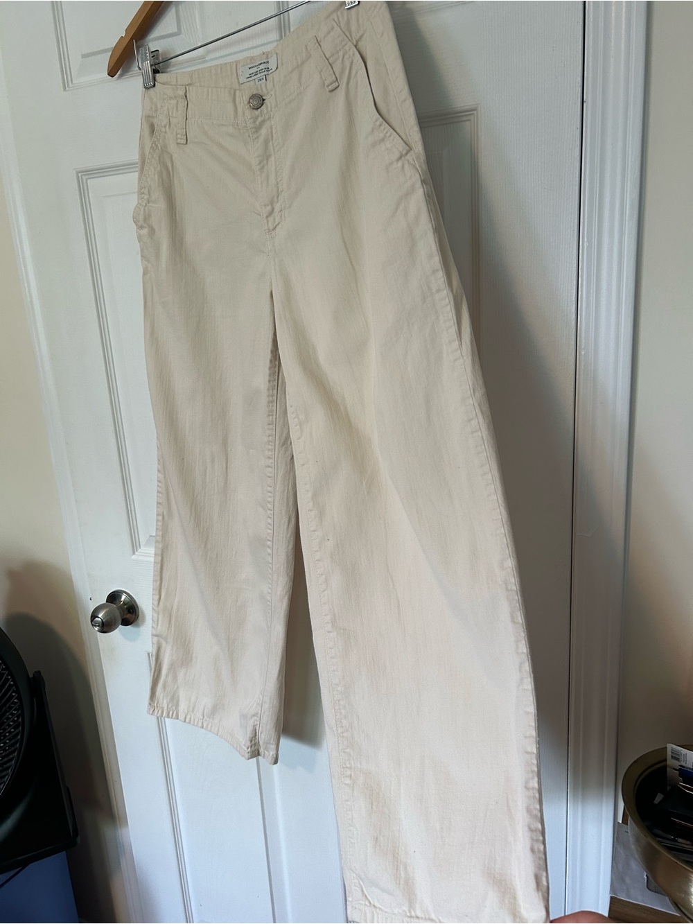 High Rise Wide Leg Cream Cotton Pants